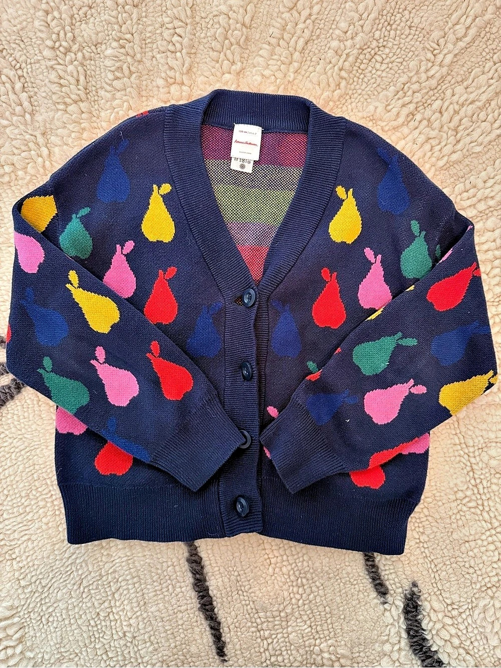 Hanna Andersson Colorful Pears on Navy Cardigan Navy Cardigan Girls 6-7 Blue &
